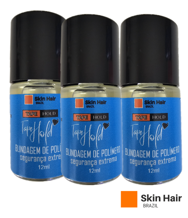 3 Frasco de Tape Hold SkinHairBrazil com pincel aplicador – blindagem para fita adesiva de Mega Hair 15ml